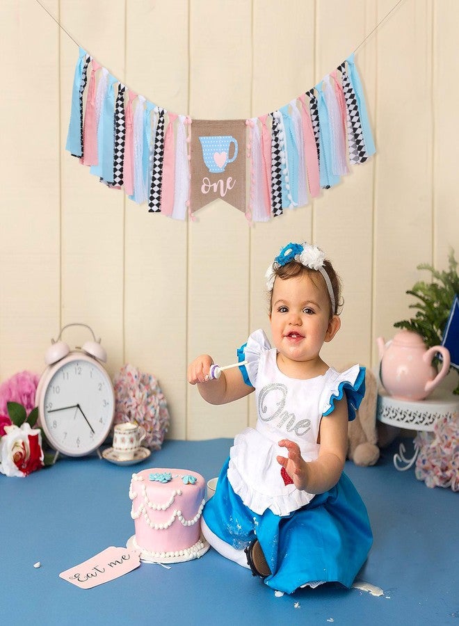 UOAOU Tea Party 1st Birthday High Chair Banner - Alice Princess Tea Party Decorations, Teapot One Birthday Banner, Alice In Onederland Garland, For Vintage Afternoon Teas Decorations Supplies - Image 4